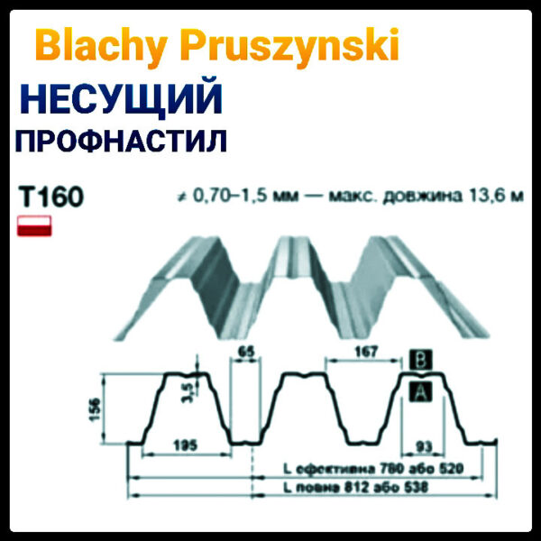 Профнастил Pruszynski Т 160 У оцинкованный несущий толщина 1,25  мм — изображение 3