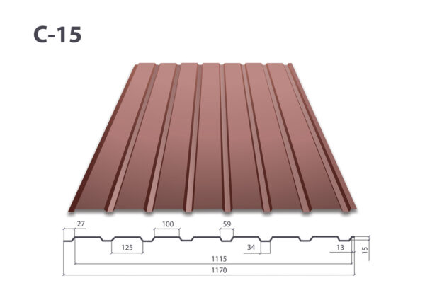 Профнастил ПС 15 • RAL 8017 • Matt • 0,5 mm • ARSELOR MITTAL • Польша •